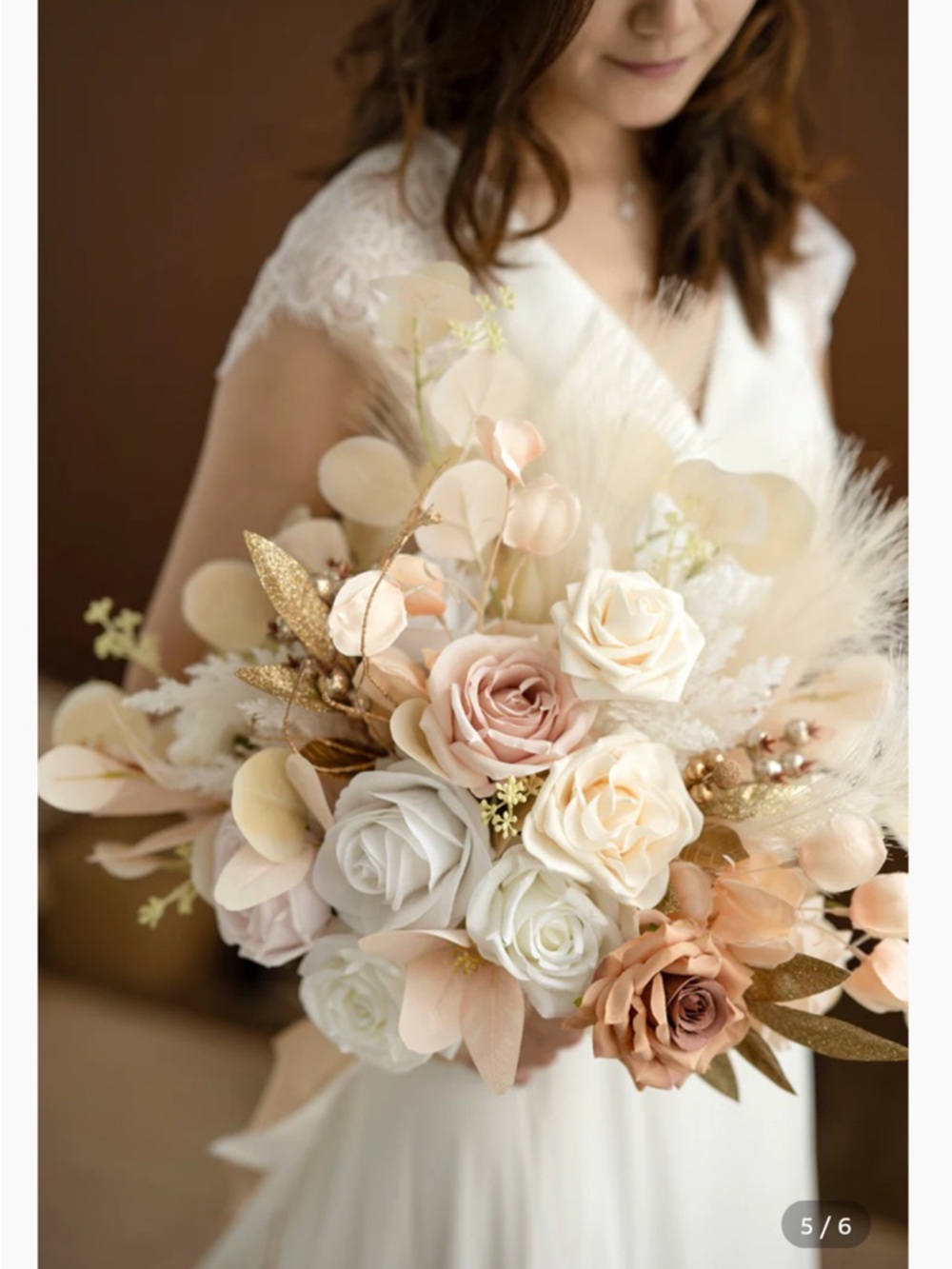 Ling’s Moment silk flower bouquet white beige pink